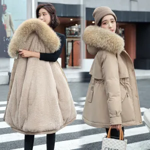 Cotton clothes women's 2024 winter Parker casual medium and long Korean version women's warm loose big fur collar cotton-padded coat