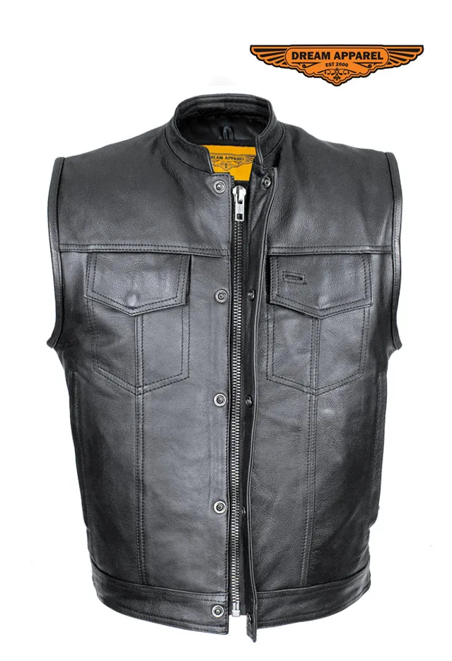 Cowhide Leather Motorcycle Club Vest - Defender Vest - Conceal Gun Pockets