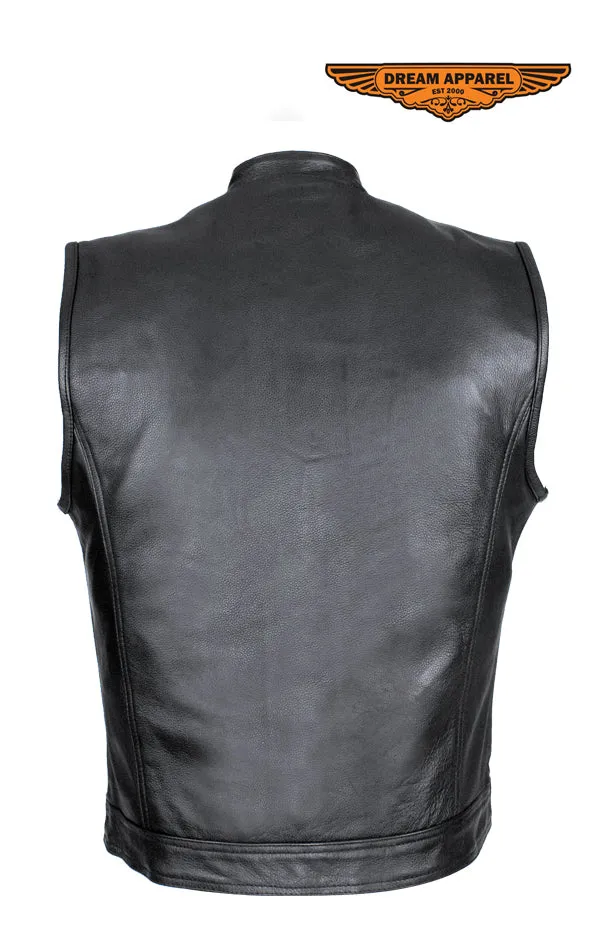 Cowhide Leather Motorcycle Club Vest - Defender Vest - Conceal Gun Pockets