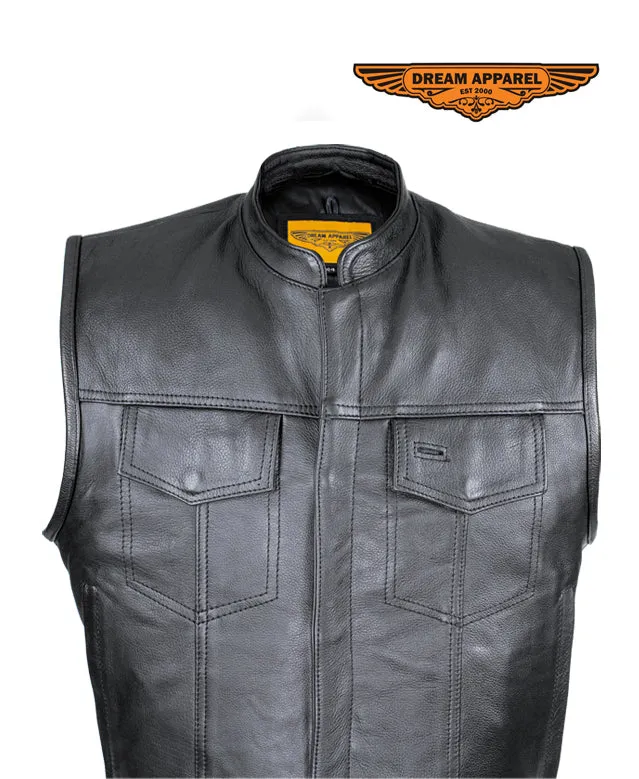 Cowhide Leather Motorcycle Club Vest - Defender Vest - Conceal Gun Pockets