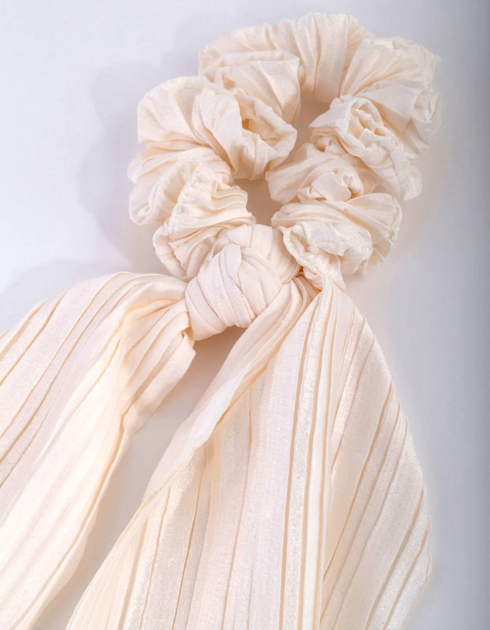 Cream Pleated Scarf Scrunchie