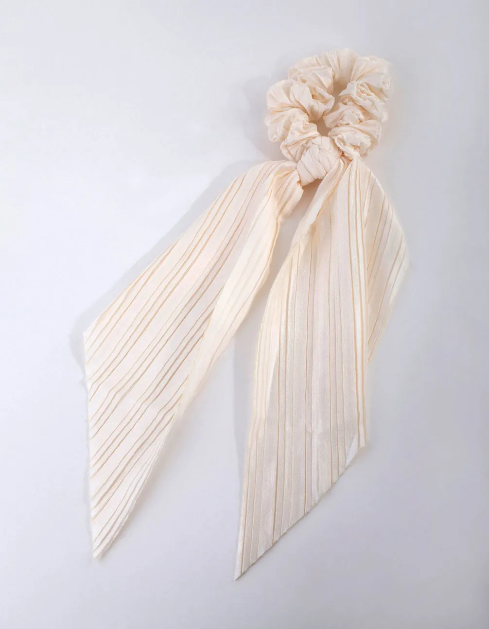 Cream Pleated Scarf Scrunchie