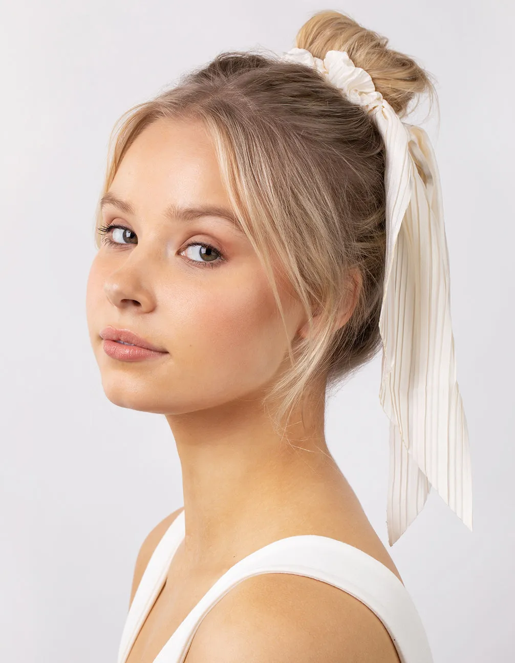 Cream Pleated Scarf Scrunchie