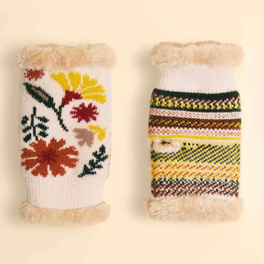 Cream Watercolour Floral Wrist Warmers