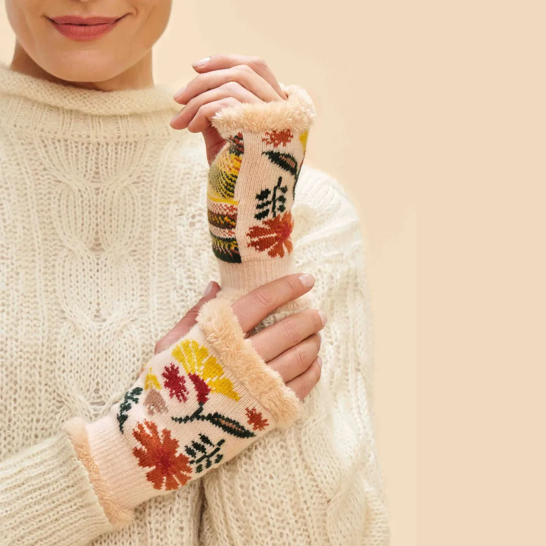 Cream Watercolour Floral Wrist Warmers