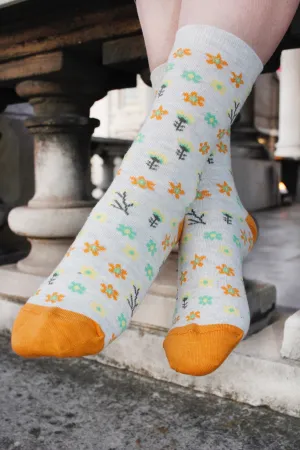 Daisy print Mustard Yellow Cotton Socks