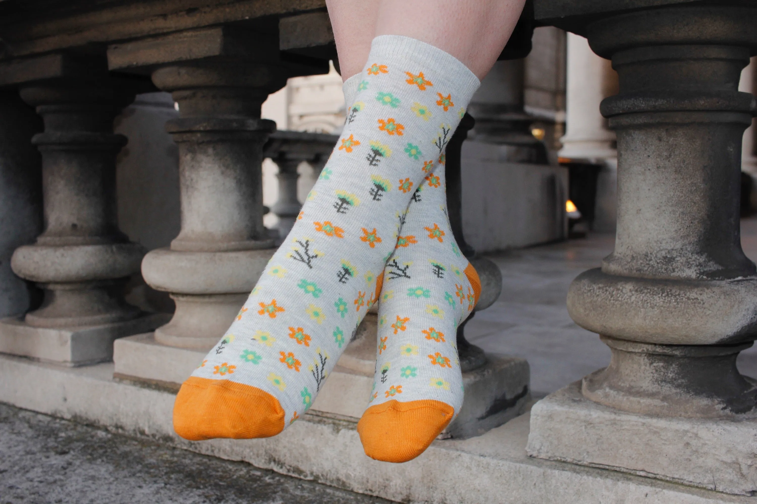 Daisy print Mustard Yellow Cotton Socks