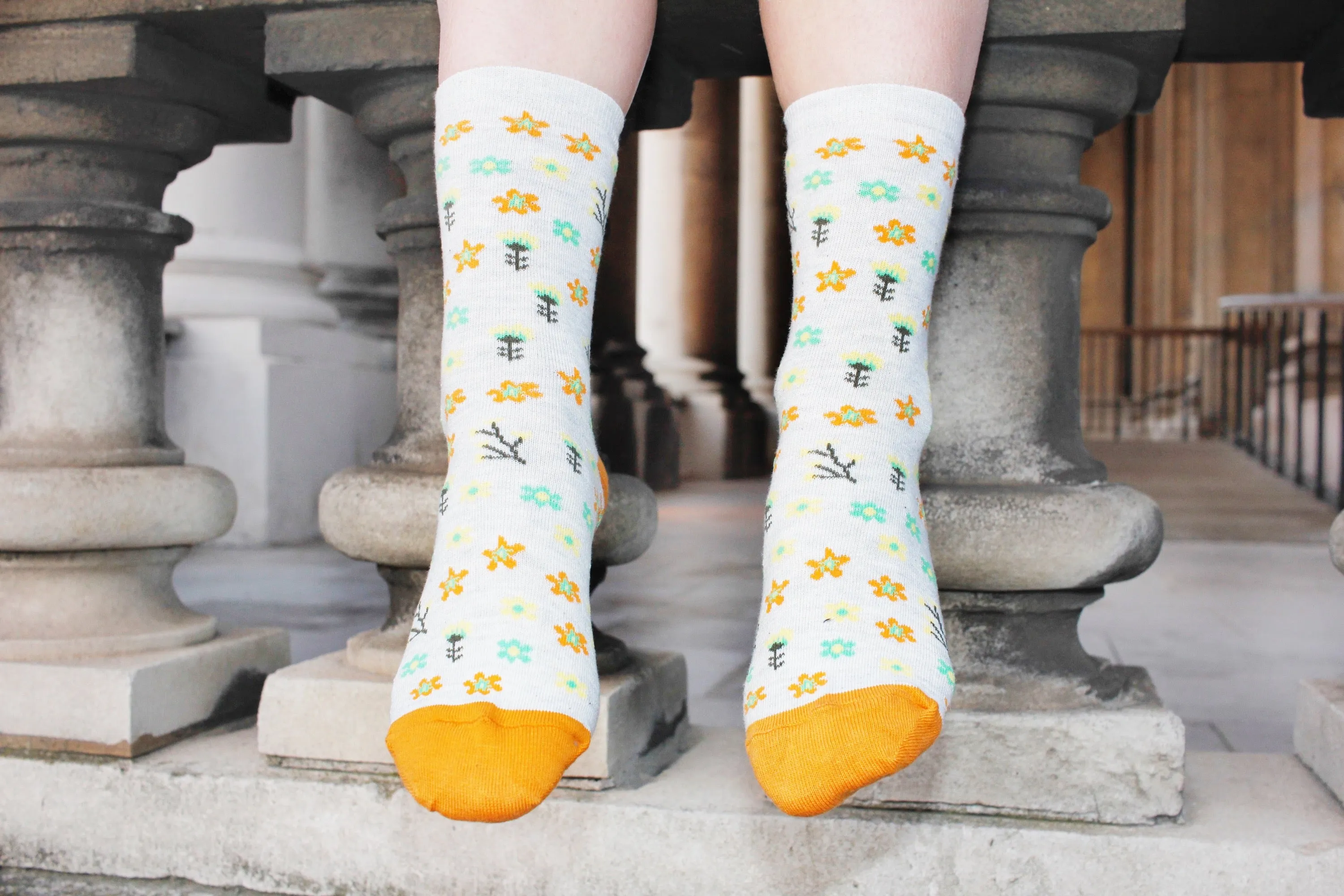 Daisy print Mustard Yellow Cotton Socks