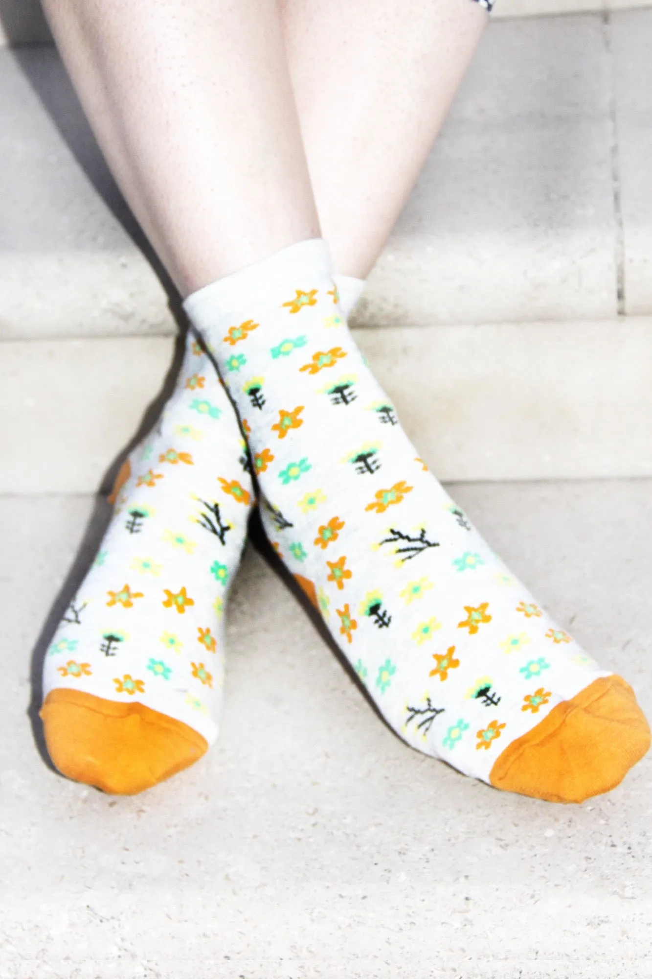 Daisy print Mustard Yellow Cotton Socks