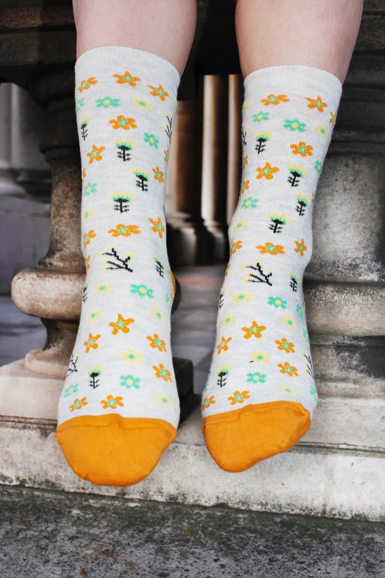 Daisy print Mustard Yellow Cotton Socks