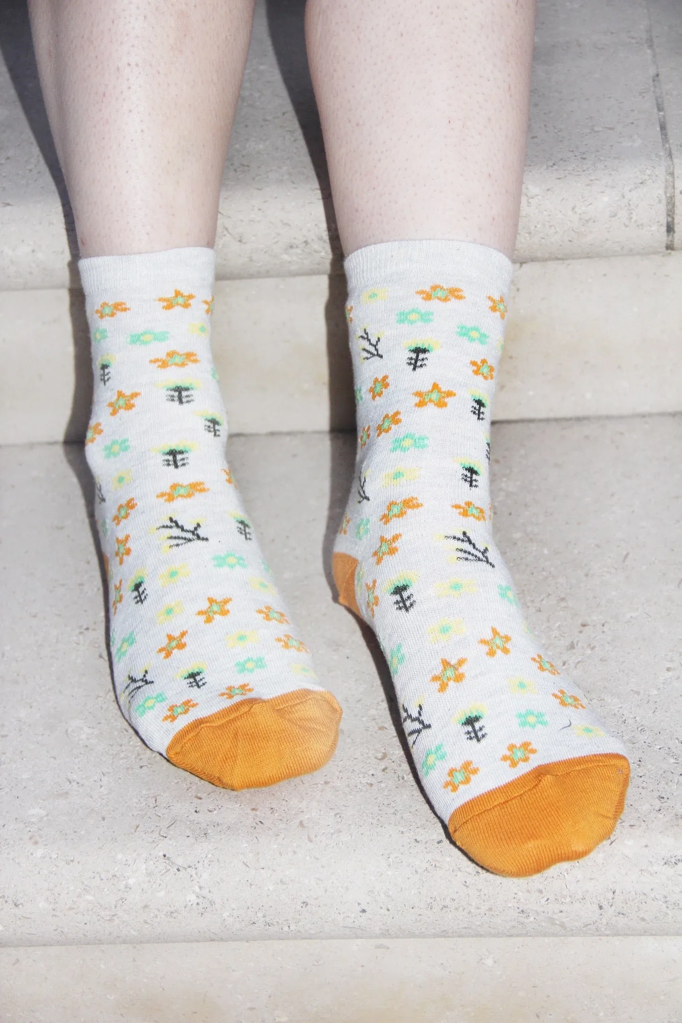 Daisy print Mustard Yellow Cotton Socks