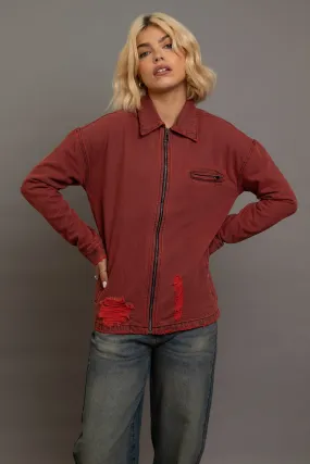 Daisy Street - Red Denim Jacket with Heart Embroidery