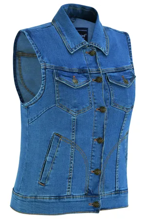 DM  Women's Blue Denim Snap Front Vest