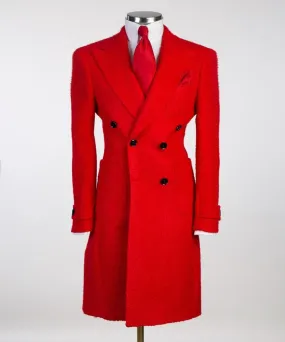 Double-Breasted Red Long Coat