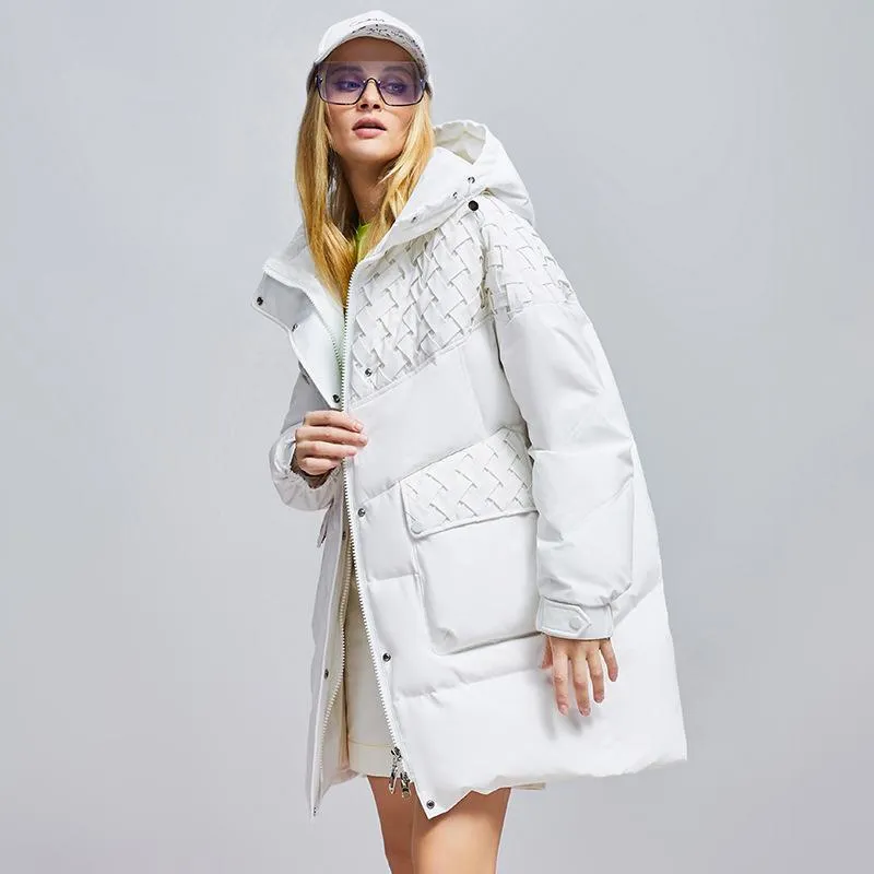 Dual-Zippered Hooded Flap Pocket Down Coat