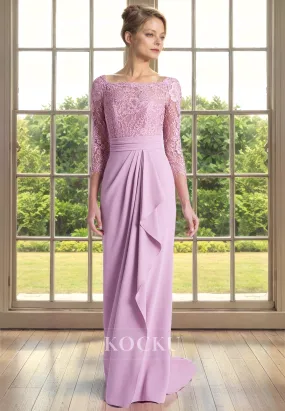 Elegant & Luxurious Long sleeves Appliques Sheath Chiffon Cocktail Mother of the Bride Dress