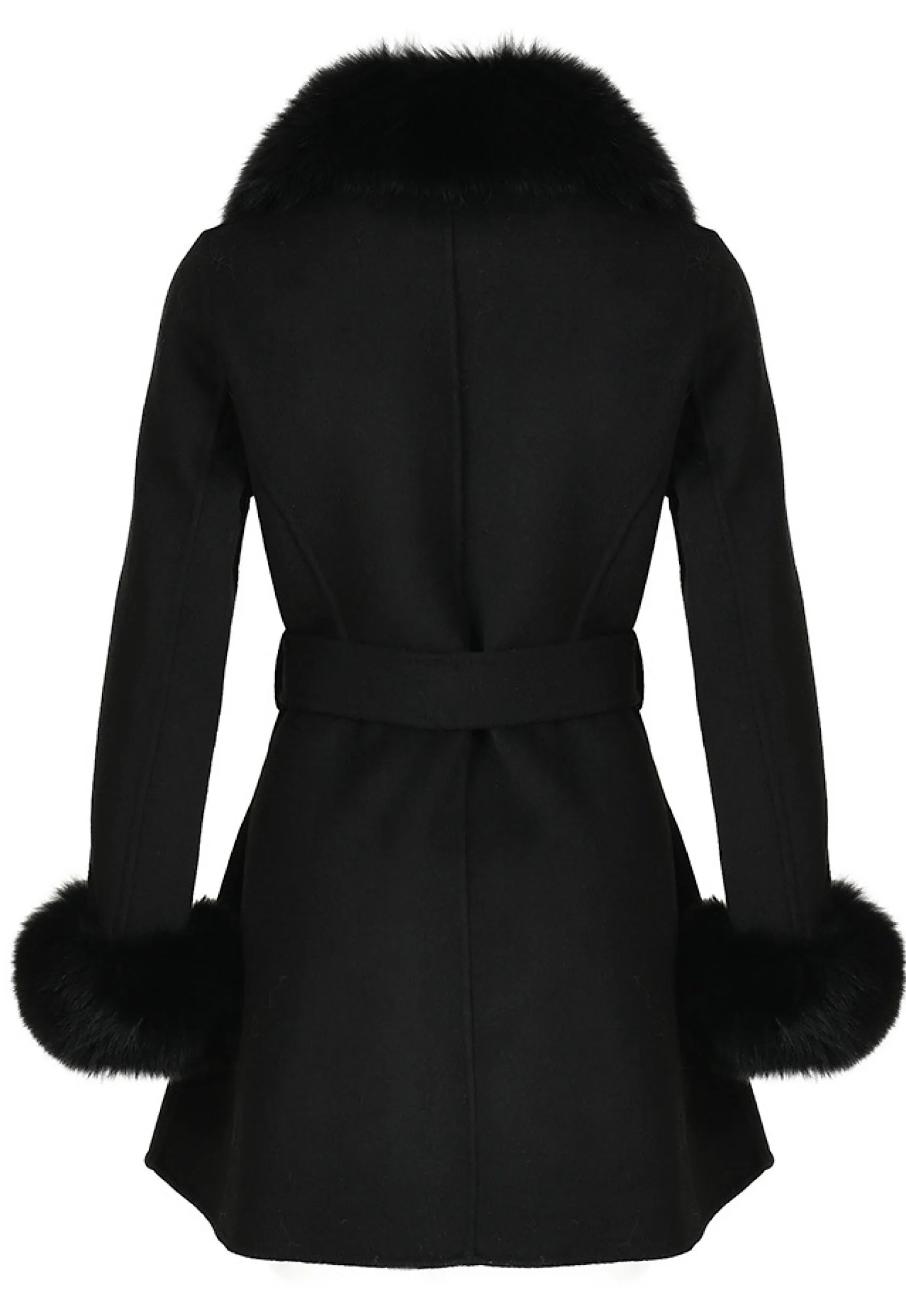 ELINOR Black Cashmere Coat with Fox Fur