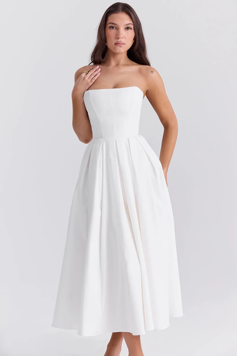 Elize White Strapless Midi Dress