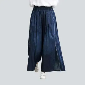 Embroidered bands culottes denim pants