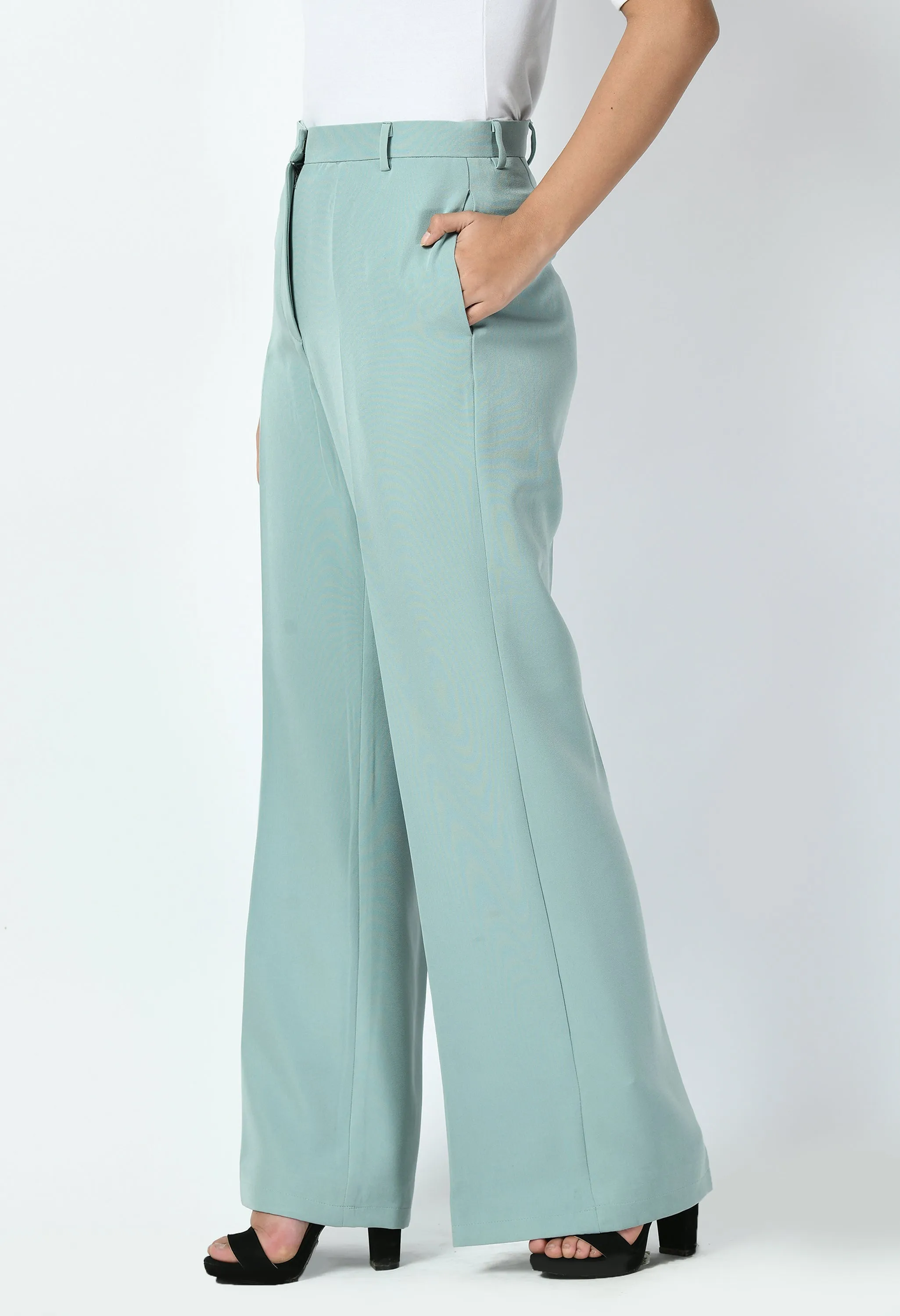 Exude Eminence Solid Bootcut Trousers (Cyan Blue)