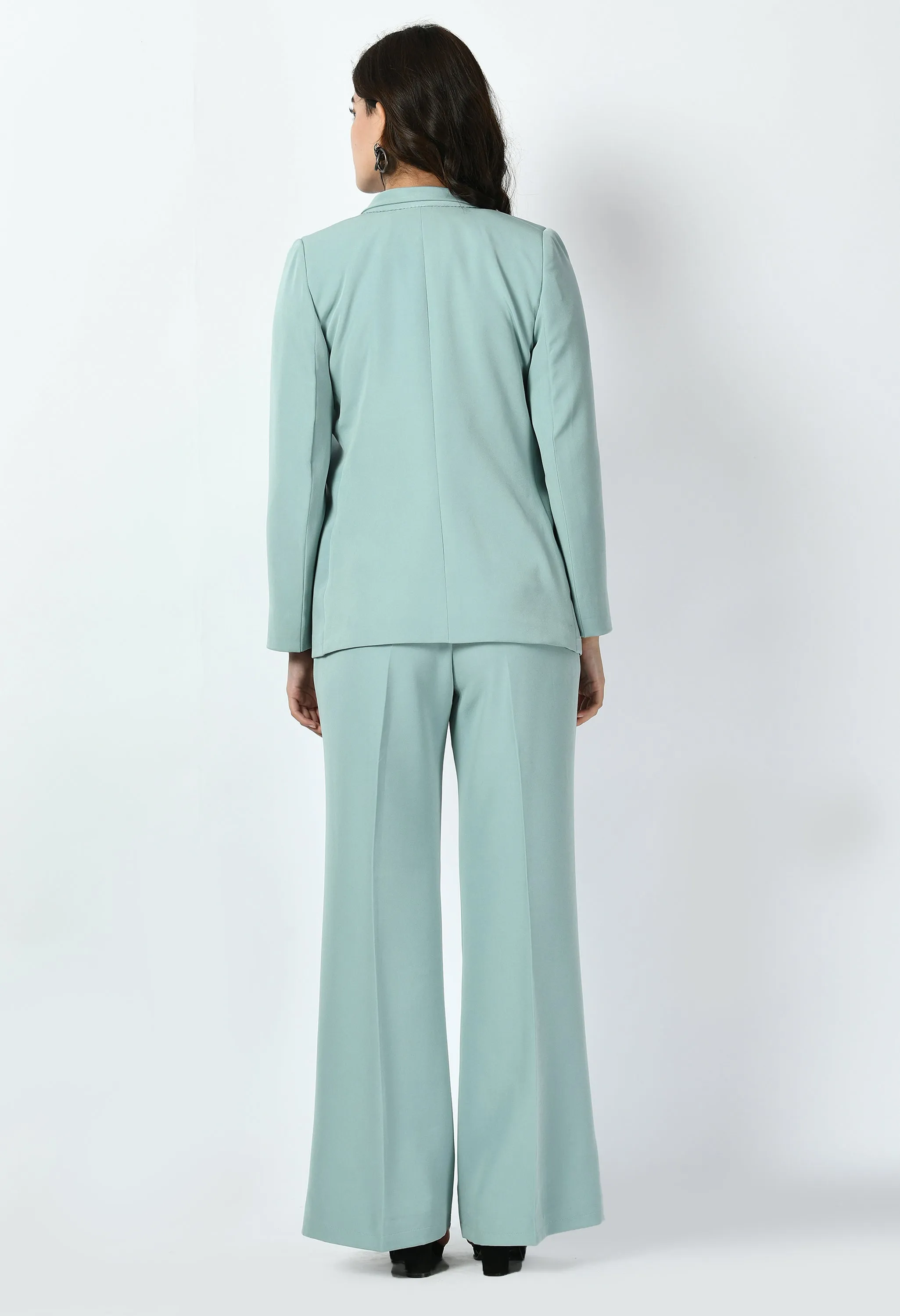 Exude Vitality Formal Blazer with Bootcut Trousers (Cyan Blue)