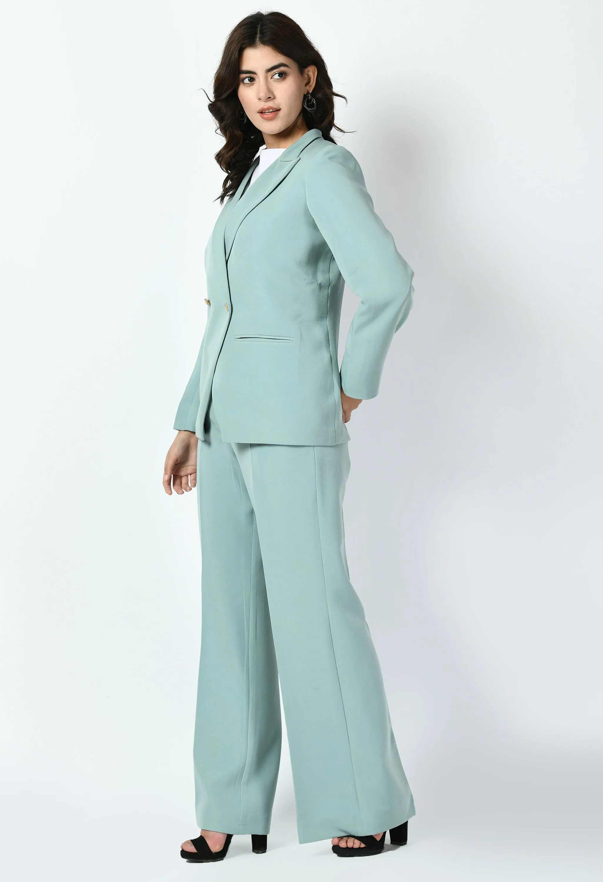 Exude Vitality Formal Blazer with Bootcut Trousers (Cyan Blue)