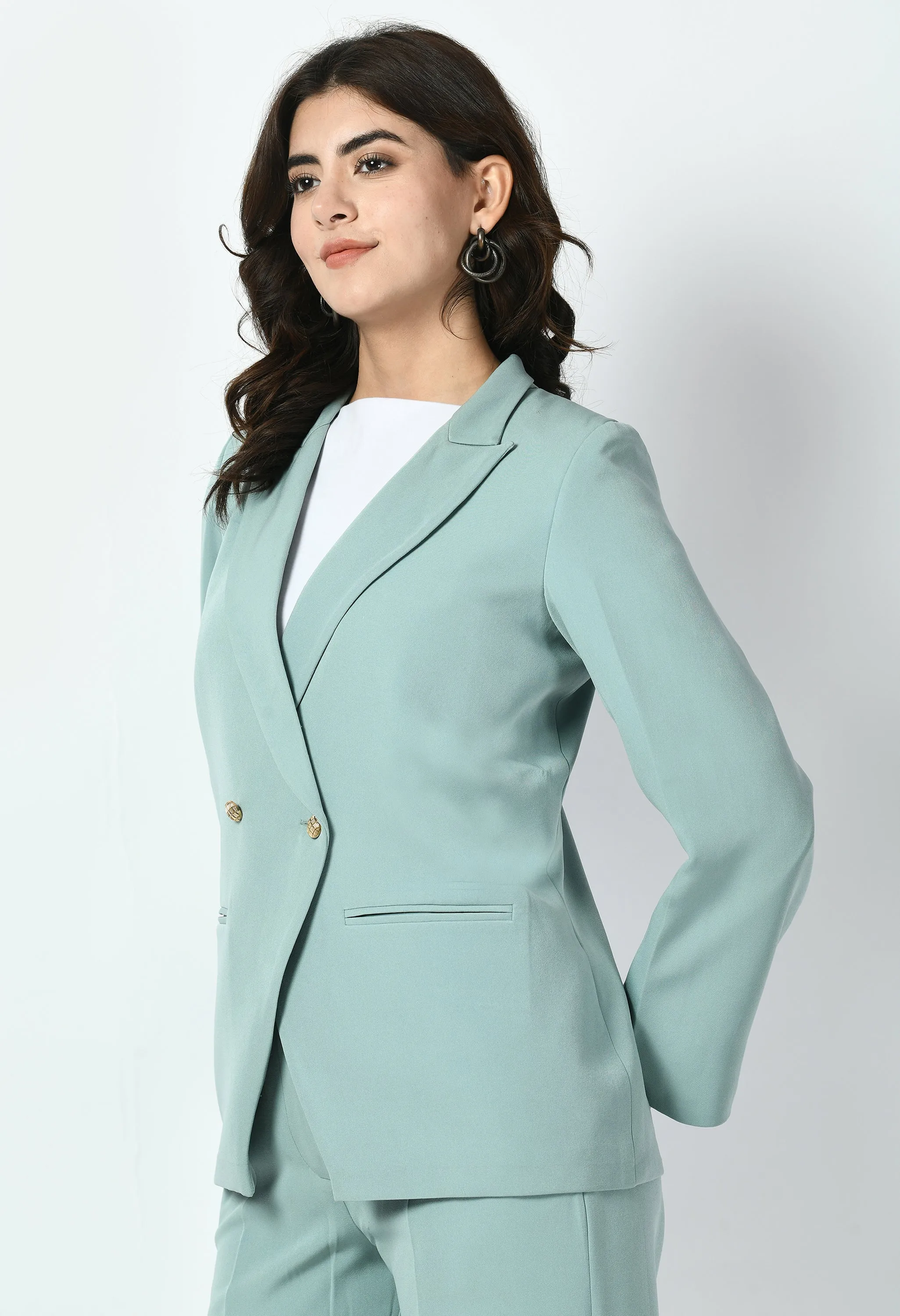 Exude Vitality Formal Blazer with Bootcut Trousers (Cyan Blue)