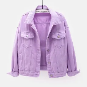 Fashionkova  Women's Denim Jacket Spring Autumn Short Coat Pink Jean Jackets Casual Tops Purple Yellow White Loose Tops Lady Outerwear 22586