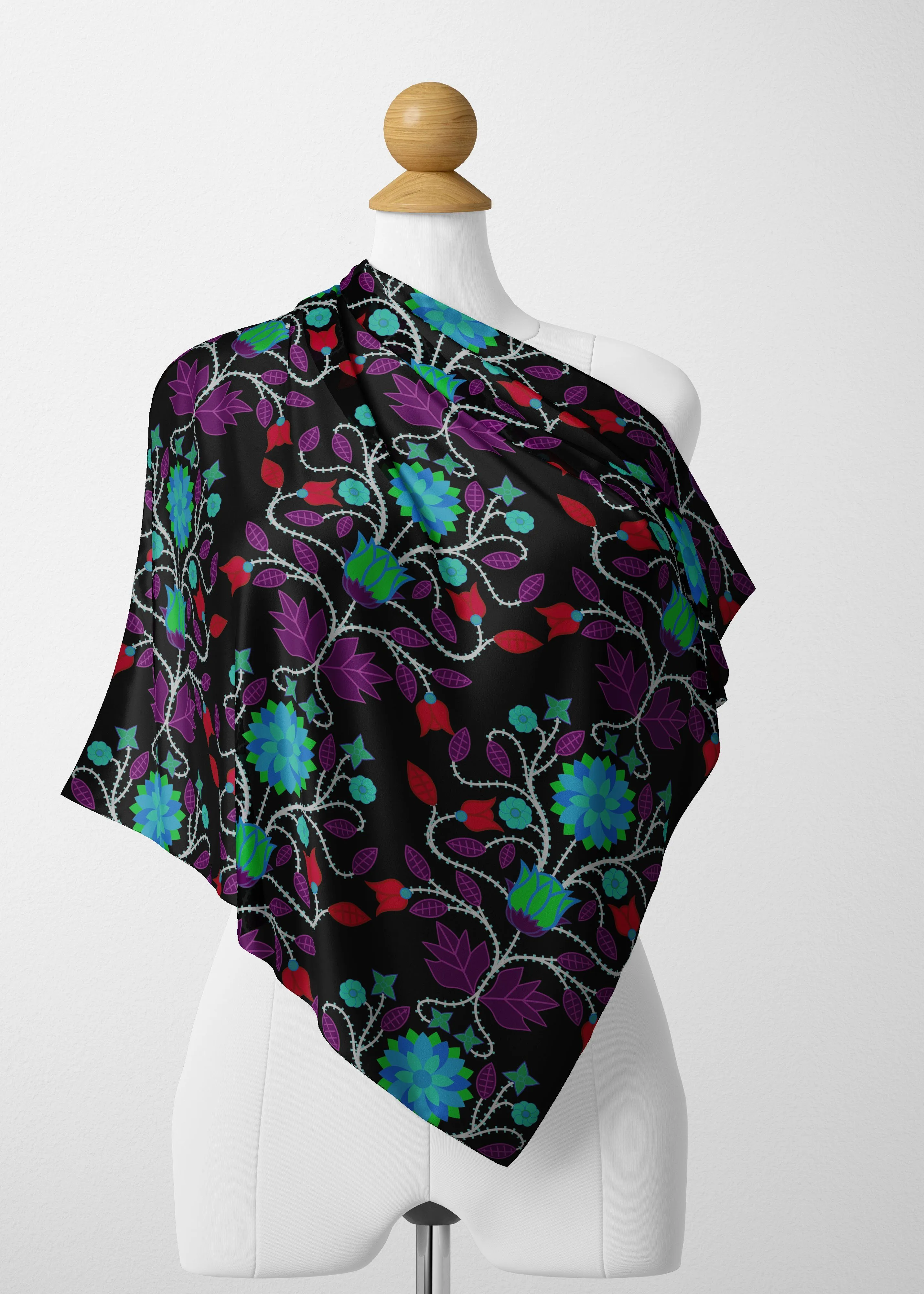 Floral Beadwork Four Clans Winter Satin Shawl