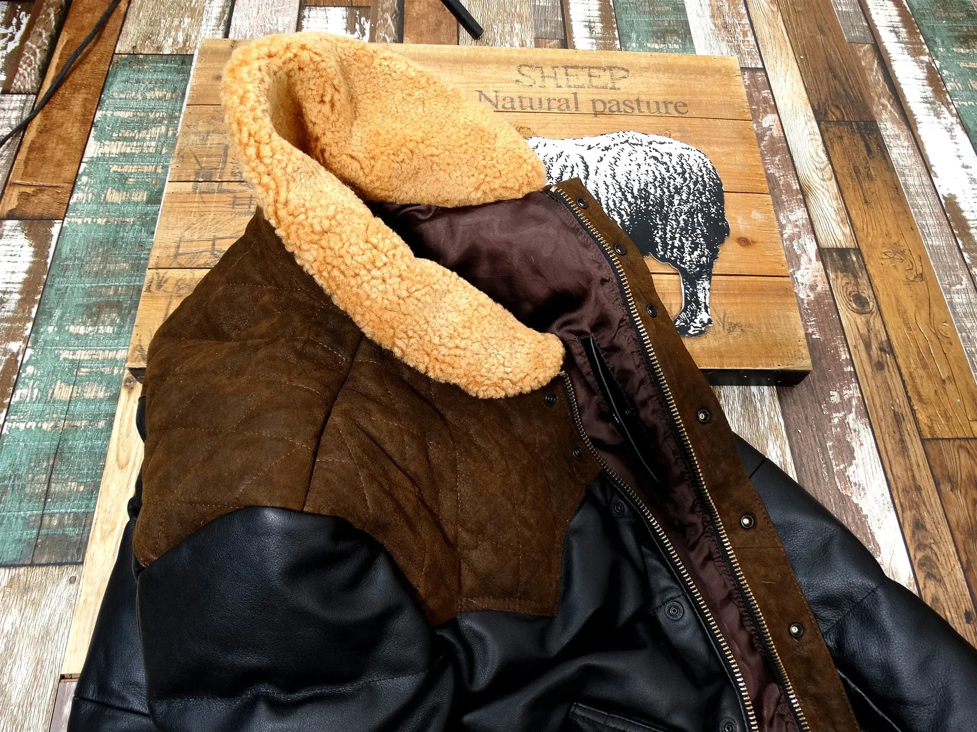 Genuine Leather Down Jacket with Wool Collar - Short Slim Fit