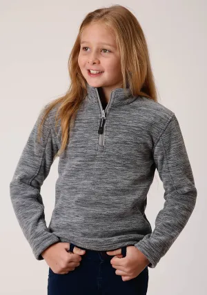 GIRLS HEATHERED GREY FLEECE 3/4 ZIP PULLOVER