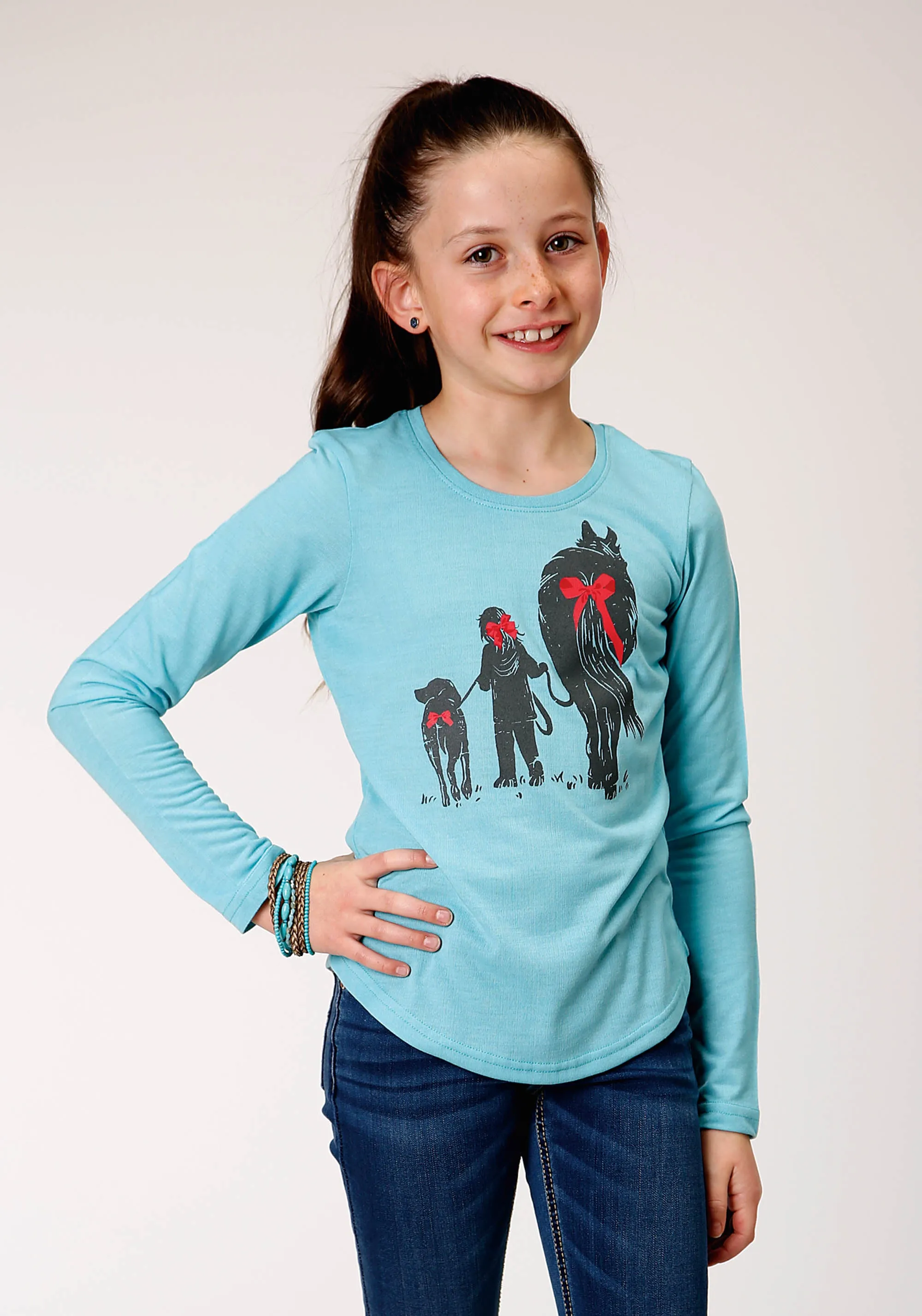 GIRLS LONG SLEEVE KNIT POLY RAYON LIGHT BLUE JERSEY LONG SLEEVE  T T-SHIRT