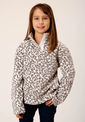 GIRLS WOMENS  SNOW LEOPARD PRINT POLAR FLEECE PULLOVER