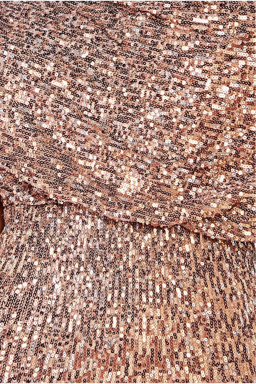 Goddiva Sequin Cowl Maxi Dress - Bronze