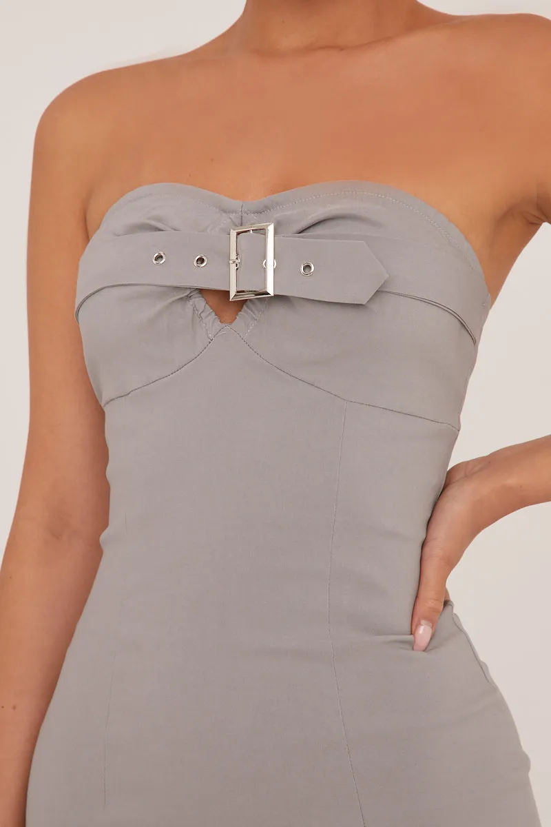 Grey Bandeau Belt Detail Bodycon Mini Dress - Anaya