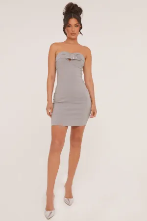 Grey Bandeau Belt Detail Bodycon Mini Dress - Anaya