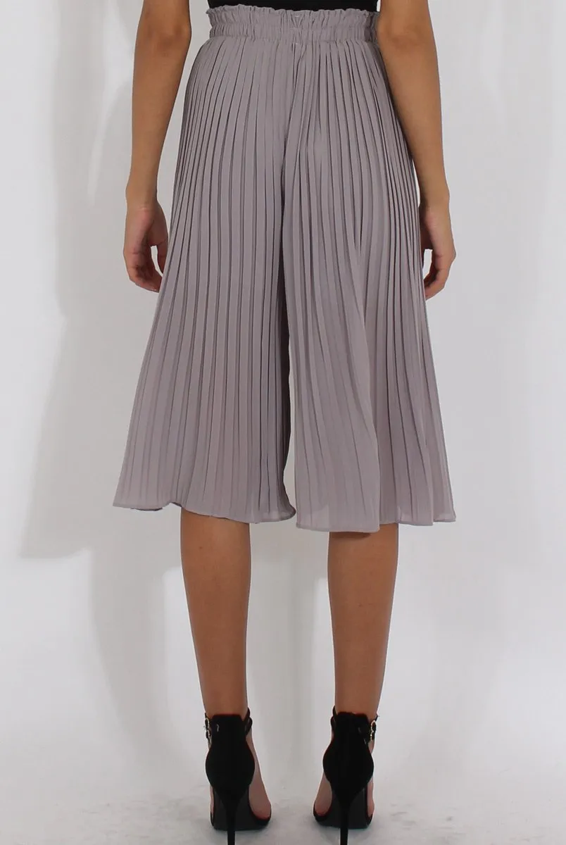 Grey Pleated High Waisted Culottes - Audrey