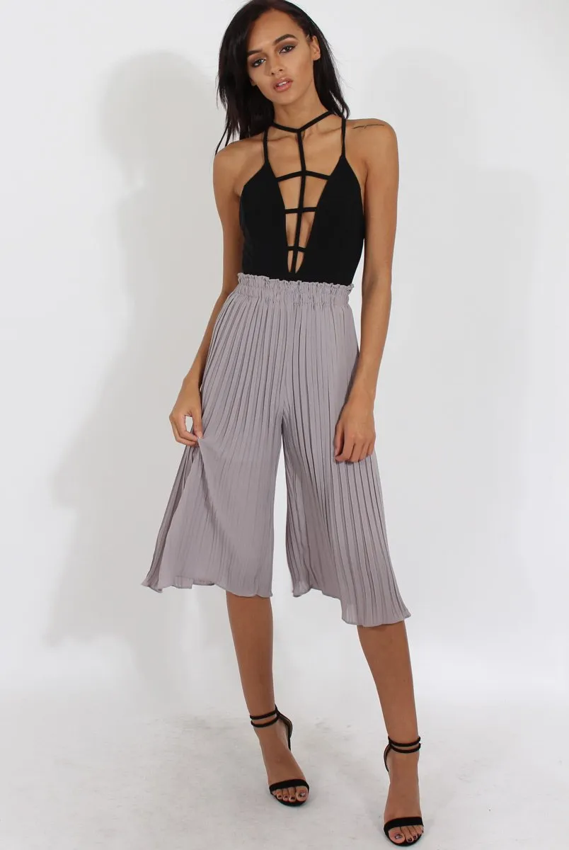 Grey Pleated High Waisted Culottes - Audrey