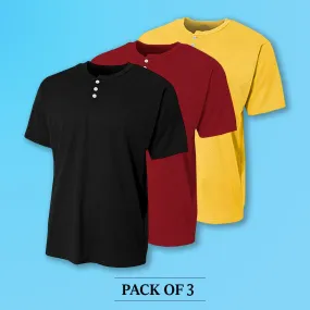 Half Sleeve Henley Cotton T-Shirts For Men Combo (Pack Of 3) by LazyChunks