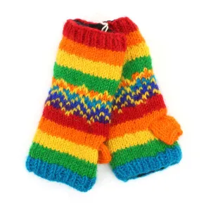 Hand Knitted Wool Arm Warmer - Stripe Rainbow Zig Zag