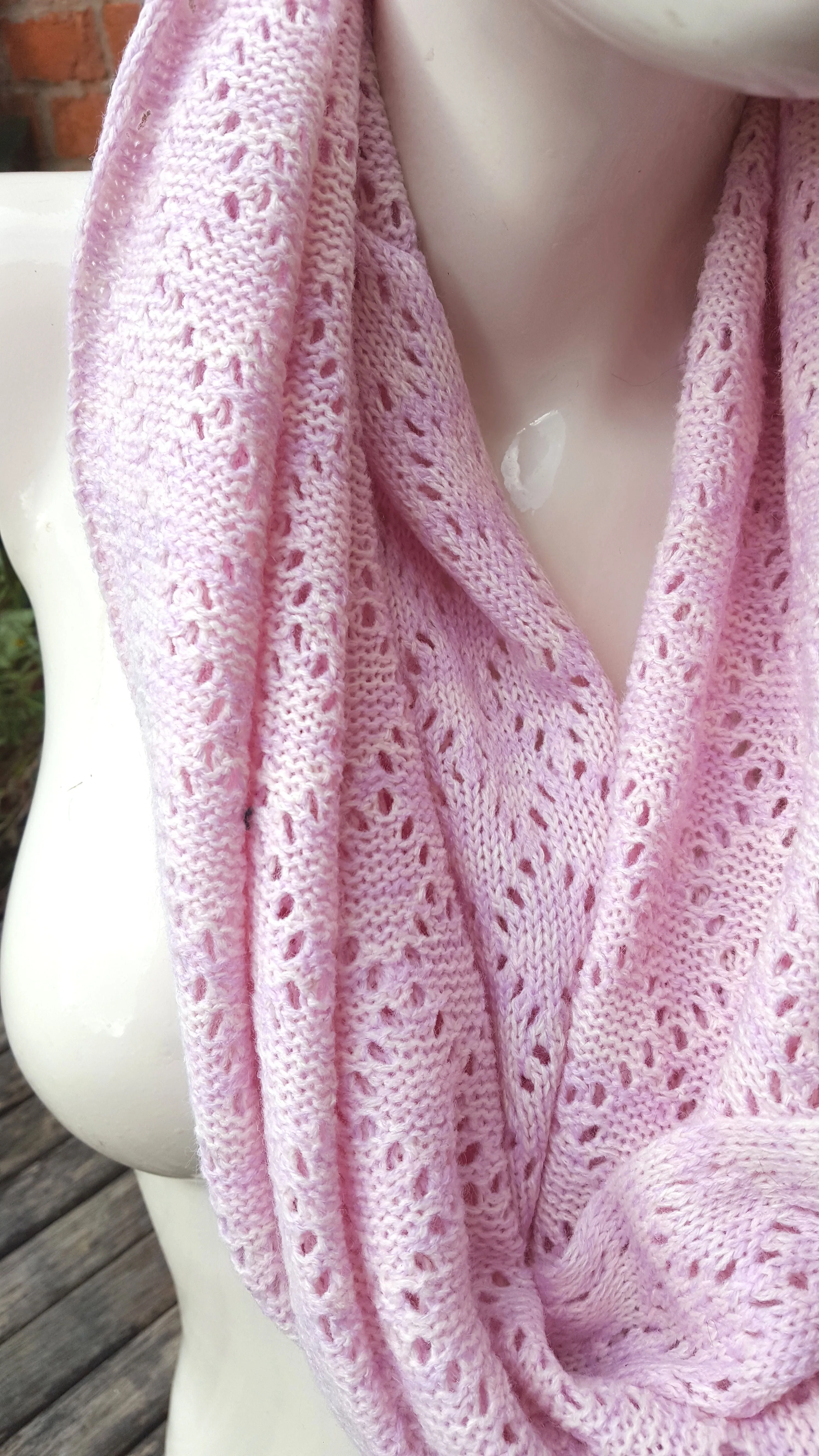 Handmade cowl, infinity scarf, mobius scarf, in pinks and lilac Acrylic mix yarn.