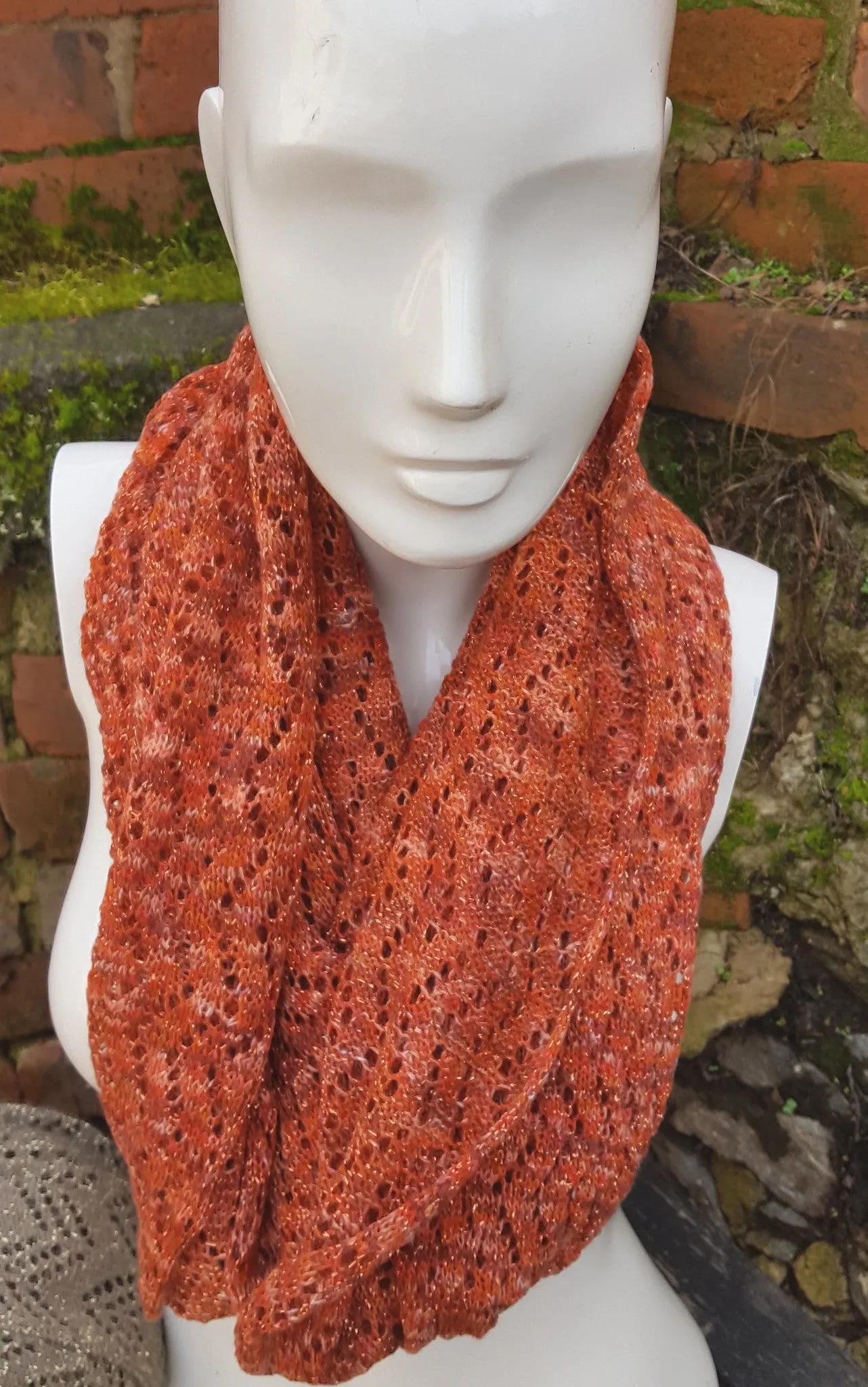 Handmade Lace infinty cowl/ scarf in a rusty shade