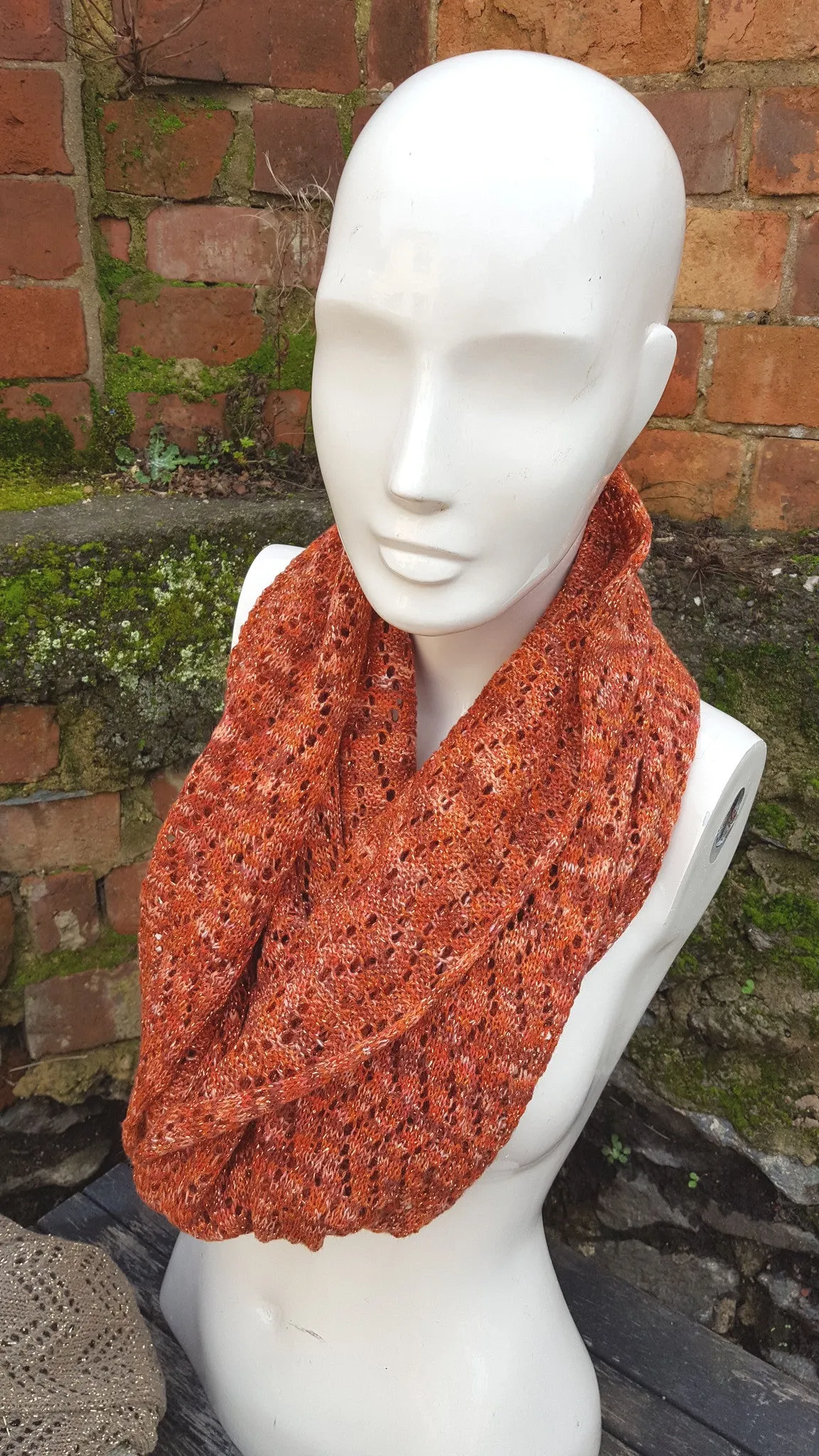 Handmade Lace infinty cowl/ scarf in a rusty shade