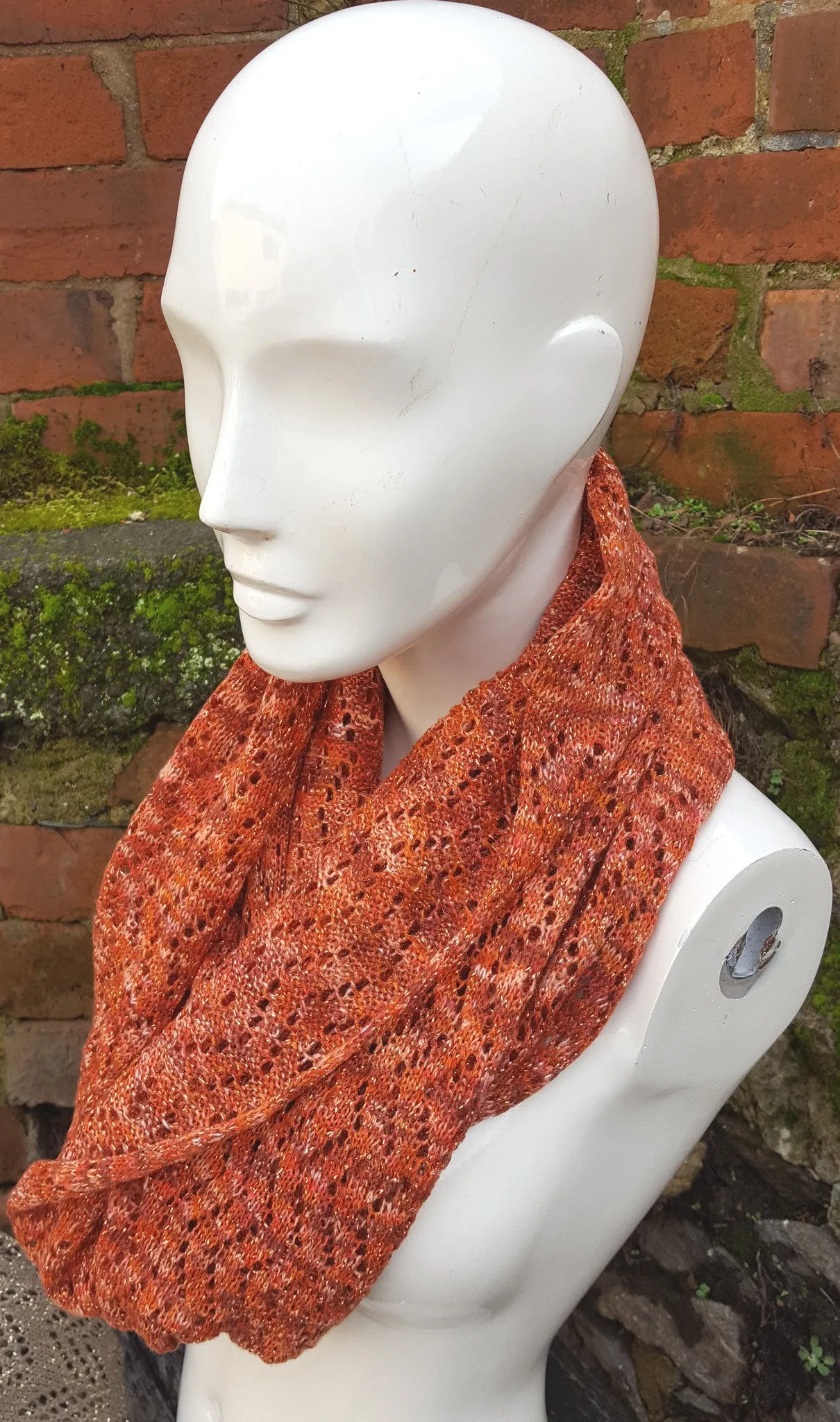 Handmade Lace infinty cowl/ scarf in a rusty shade