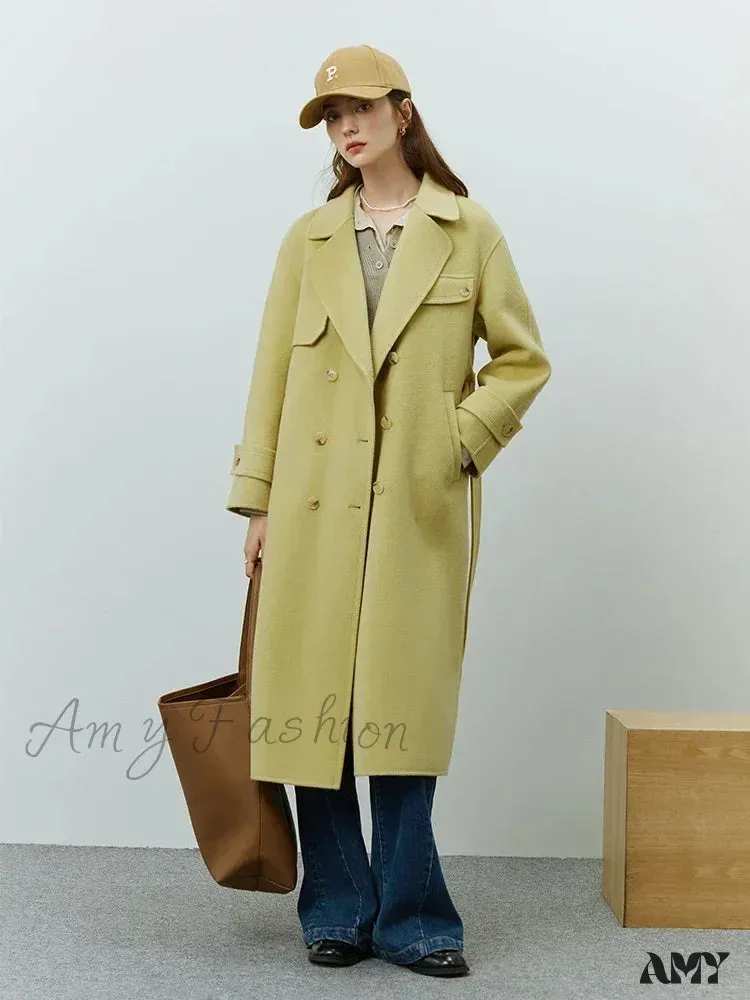 Hepburn Style Pure Woolen Autumn Winter Temperament Office Lady Double-sided Mid-length Coat