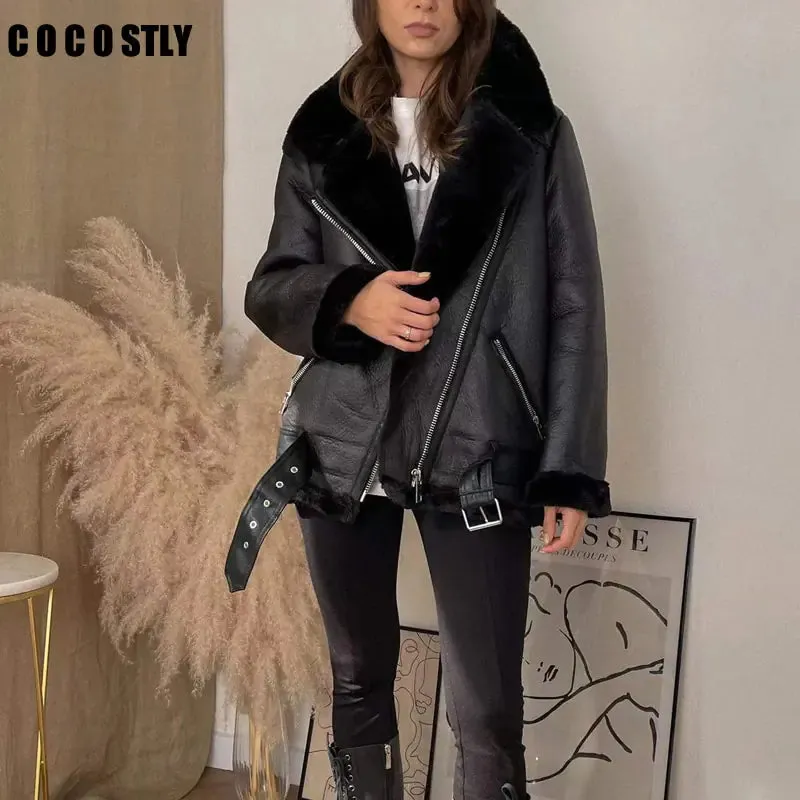 High Quality Woman's Faux Leather Fur Coat^