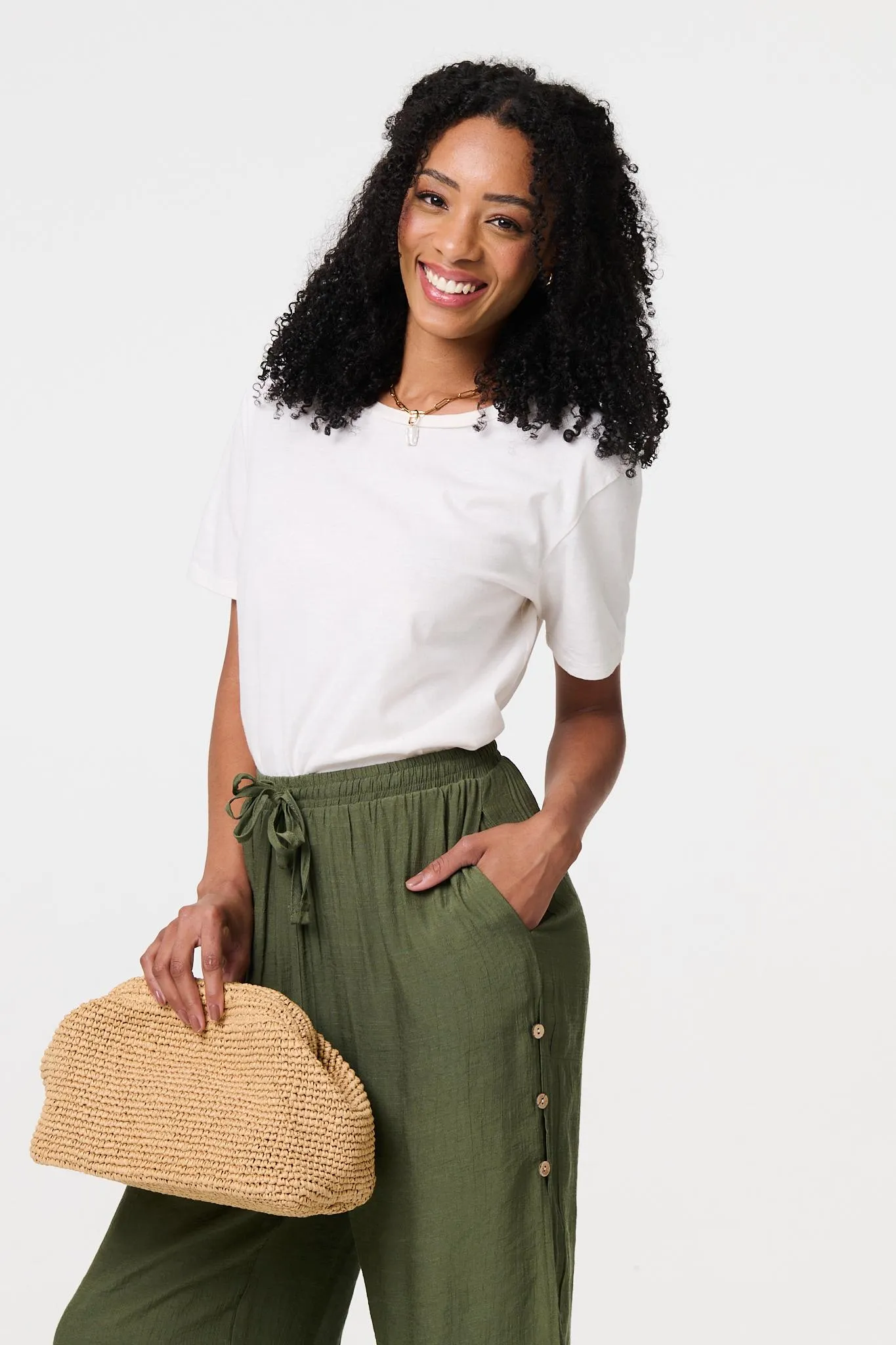 High Waist Layered Hem Cropped Trousers