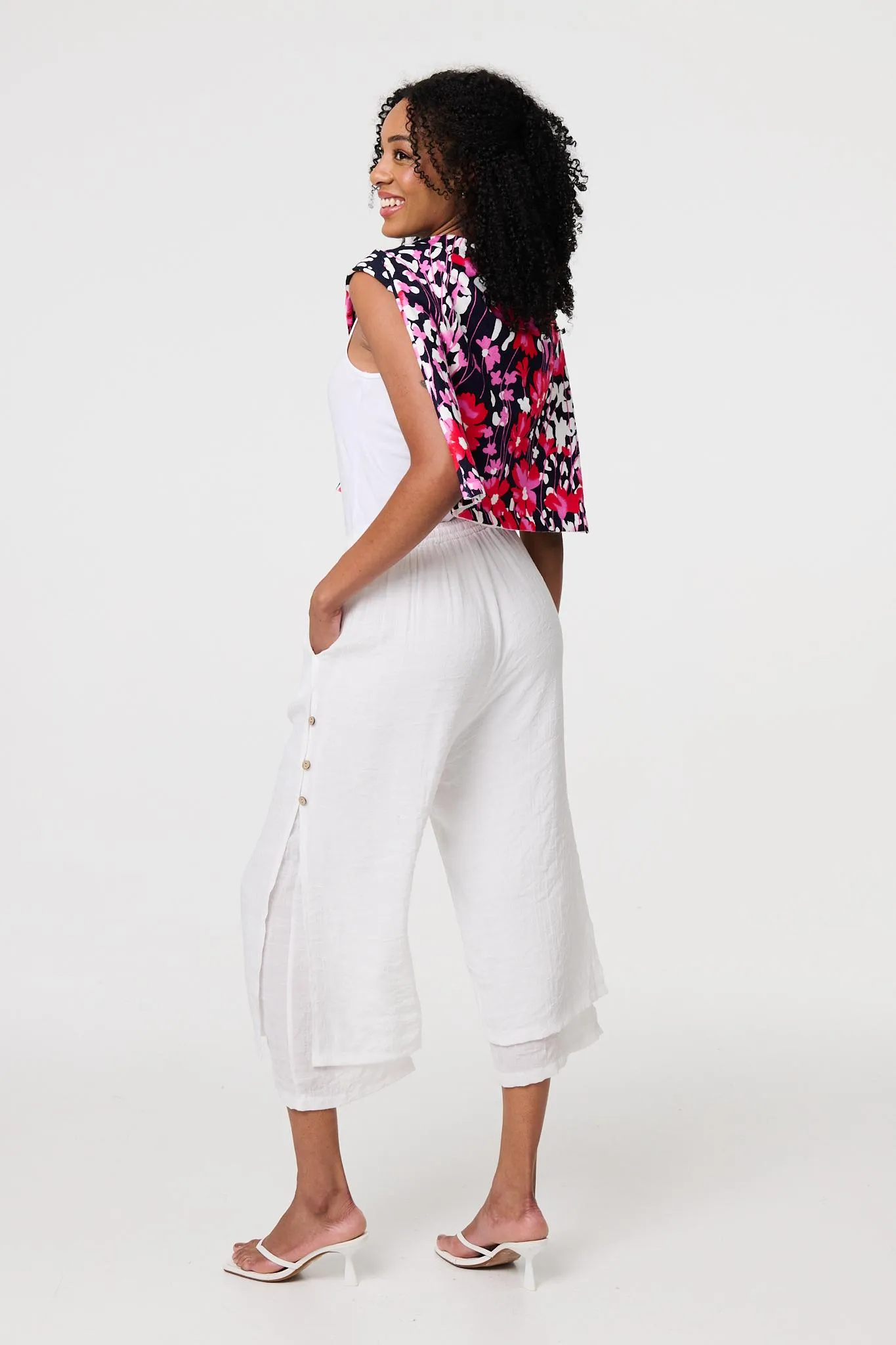 High Waist Layered Hem Cropped Trousers