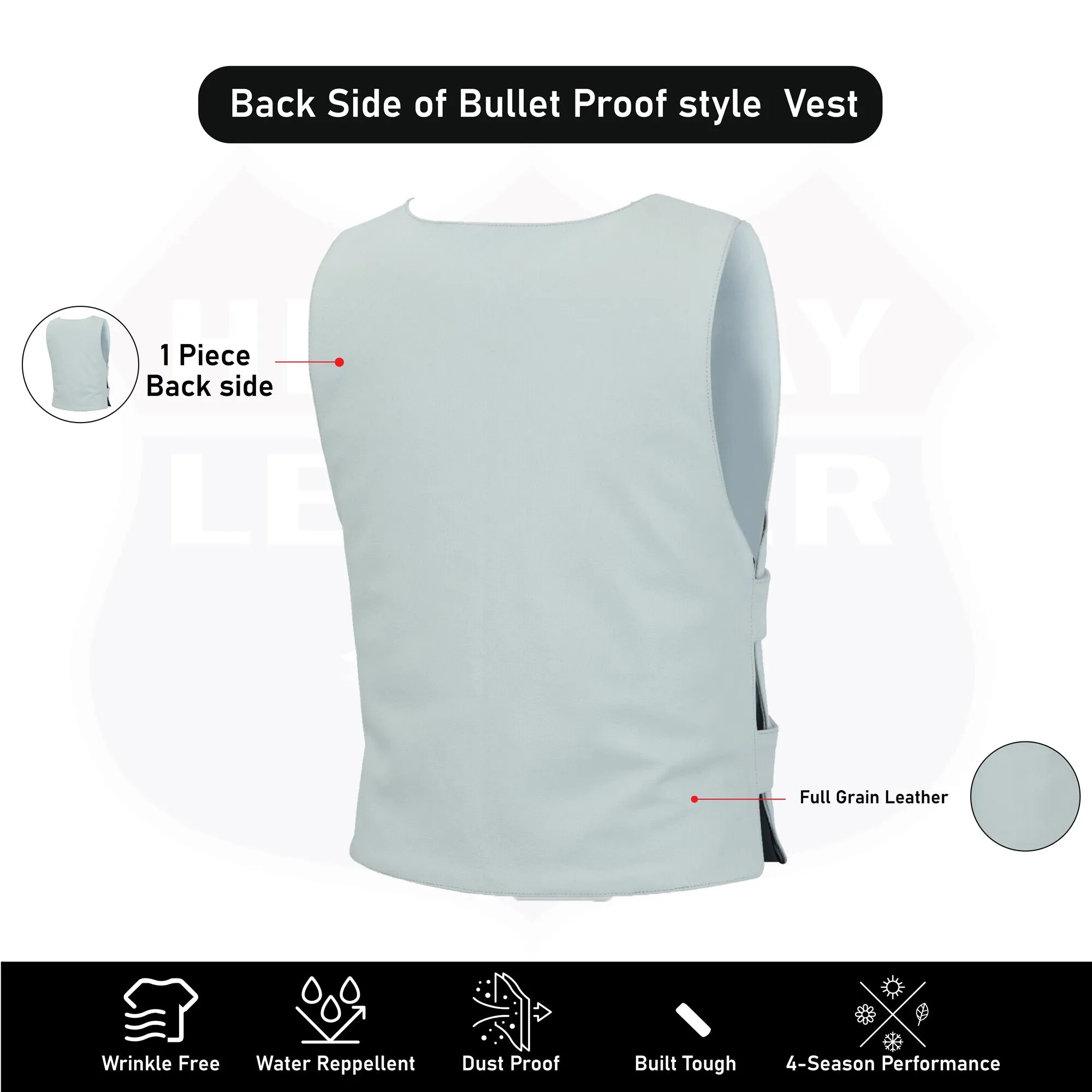 HL11643White Men White Bullet Proof Style Leather Vest For Bikers Club