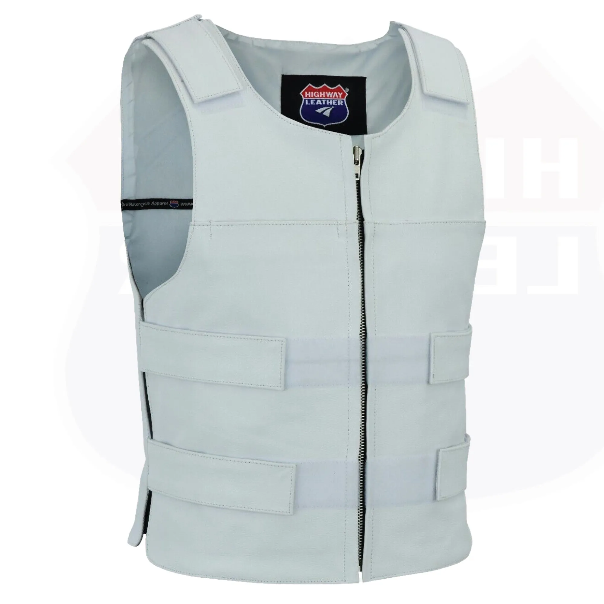 HL11643White Men White Bullet Proof Style Leather Vest For Bikers Club